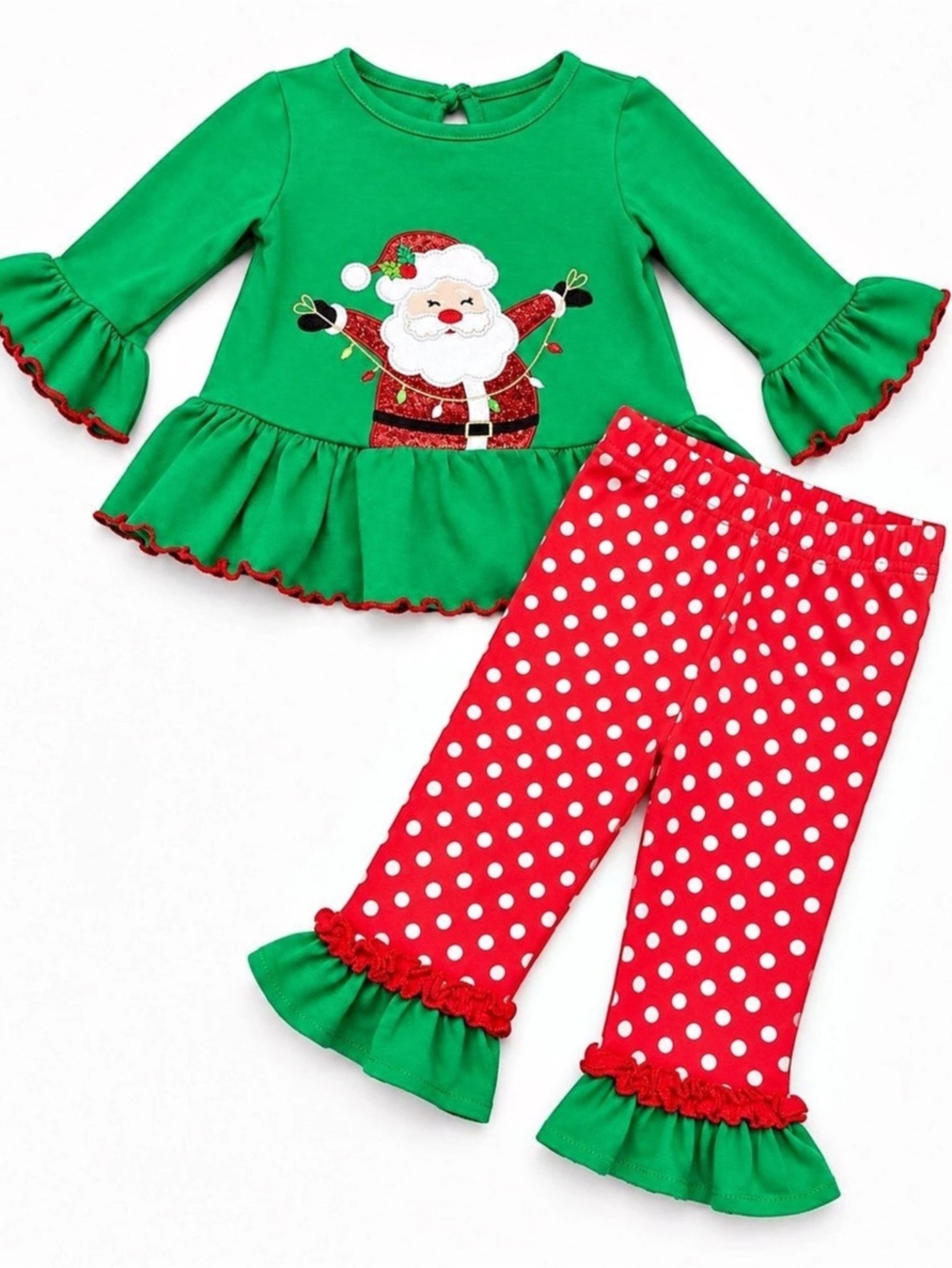 Rare Editions Santa Stringing Lights Appliqué Tunic & Leggings Set 6M